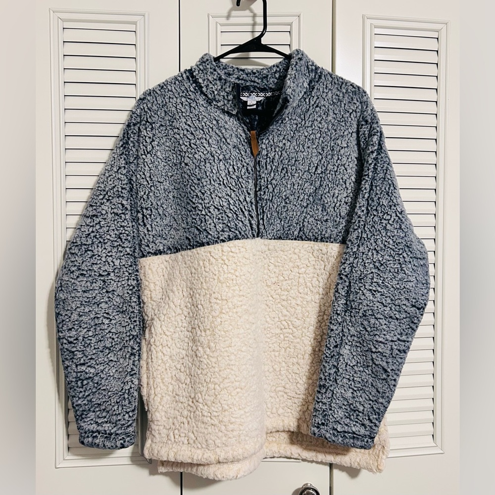 Time And Tru Blue/Ivory Sherpa 1/4 Zip Pullover Jacket Women’s Size L